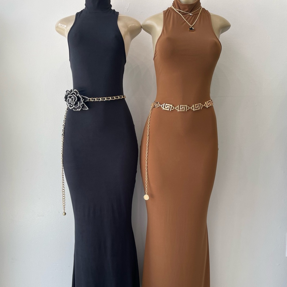 Mock Neck Sleeveless Fishtail Maxi Dress - Picture 2 of 2